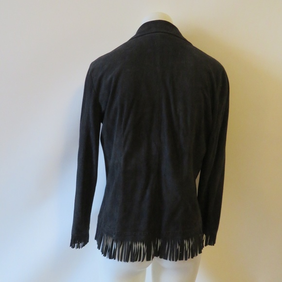 SHARI'S PLACE BLACK SUEDE FRINGED TOP SZ 8 * - Picture 6 of 8